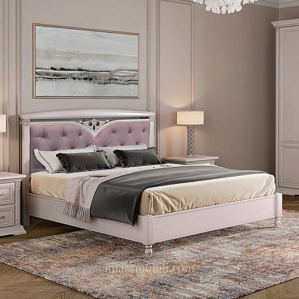 Кровать двойная Lorenzo пудра с мягкой головной и без ножной спинки